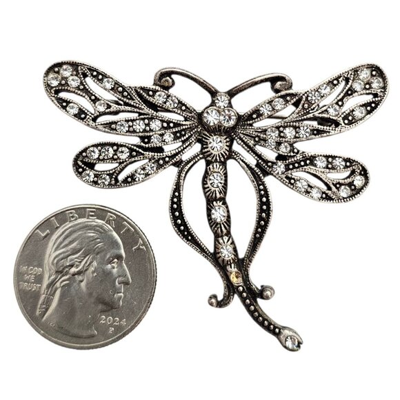 Sweet Romance Butterfly Brooch Clear Rhinestone Silver Tone Pin, Signed - Picture 7 of 10